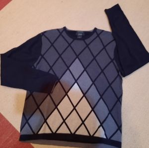 Vtg Cezani black pima cotton pullover Sweater mens L geometric ombre